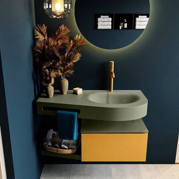 Mondiaz RIVA badmeubelsets 100x50x30cm 1 lade MDF Ocher mat push to open 1 kraangat 1 wasbak rechts Talc solid surface RIVA10100 - Foto 2