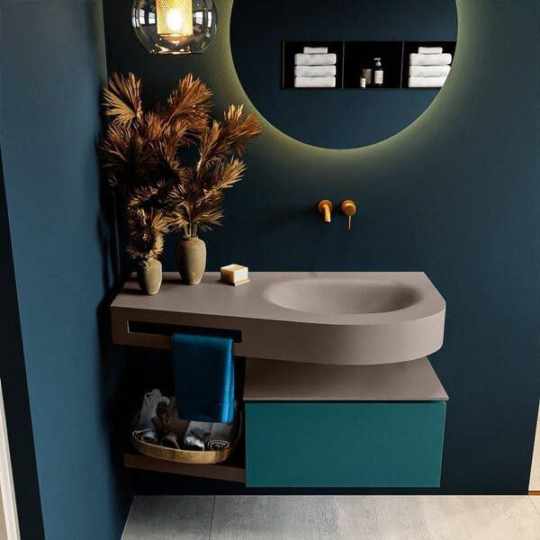 Mondiaz RIVA badmeubelsets 100x50x30cm 1 lade MDF Smag mat push to open 0 kraangaten 1 wasbak rechts Army solid surface RIVA10810