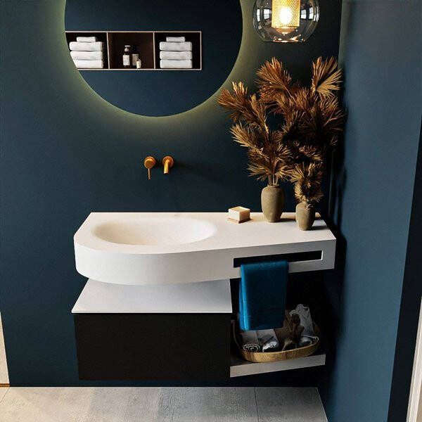 Mondiaz RIVA badmeubelsets 100x50x30cm 1 lade MDF Urban mat push to open 0 kraangaten 1 wasbak links Army solid surface RIVA10713