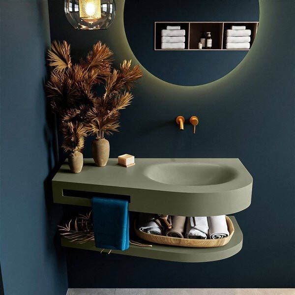 Mondiaz RIVA badmeubelsets 100x50x5.8cm 0 lades Army mat 0 kraangaten 1 wasbak rechts Army solid surface RIVA-D10066