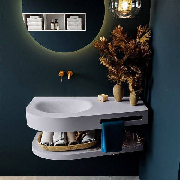 Mondiaz RIVA badmeubelsets 100x50x5.8cm 0 lades Cale mat 0 kraangaten 1 wasbak links Cale solid surface RIVA-D10049
