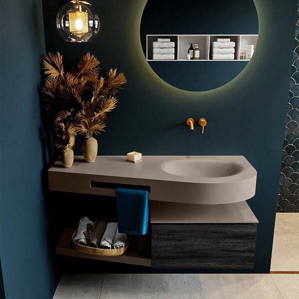 Mondiaz RIVA badmeubelsets 120x50x30cm 1 lade MDF Antracite mat push to open 0 kraangaten 1 wasbak rechts Army solid surface RIVA10870