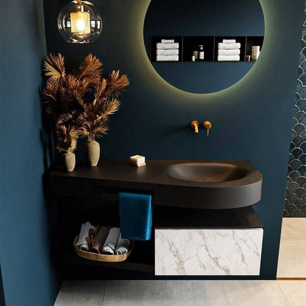 Mondiaz RIVA badmeubelsets 120x50x30cm 1 lade MDF carrara mat push to open 0 kraangaten 1 wasbak rechts Talc solid surface RIVA10174