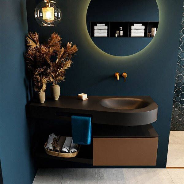 Mondiaz RIVA badmeubelsets 120x50x30cm 1 lade MDF Rust mat push to open 0 kraangaten 1 wasbak rechts Talc solid surface RIVA10078