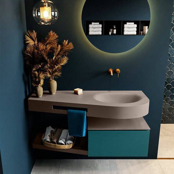 Mondiaz RIVA badmeubelsets 120x50x30cm 1 lade MDF Smag mat push to open 0 kraangaten 1 wasbak rechts dark grey solid surface RIVA10462