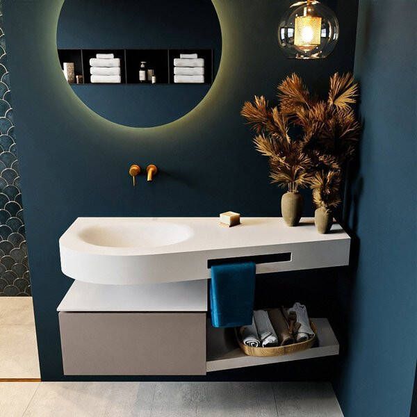 Mondiaz RIVA badmeubelsets 120x50x30cm 1 lade MDF Smoke mat push to open 0 kraangaten 1 wasbak links dark grey solid surface RIVA10397