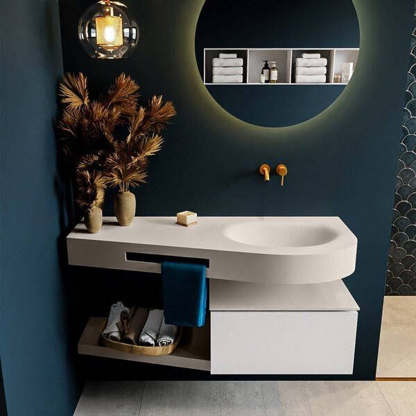 Mondiaz RIVA badmeubelsets 120x50x30cm 1 lade MDF Talc mat push to open 0 kraangaten 1 wasbak rechts dark grey solid surface RIVA10358