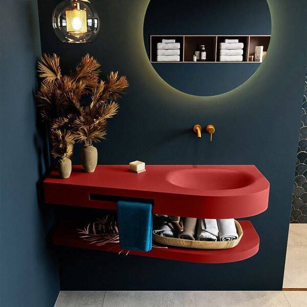 Mondiaz RIVA badmeubelsets 120x50x5.8cm 0 lades Fire mat 0 kraangaten 1 wasbak rechts Fire solid surface RIVA-D10086