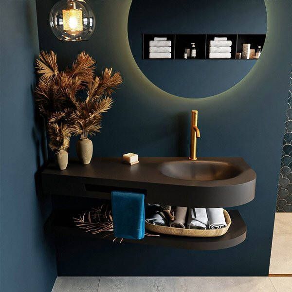 Mondiaz RIVA badmeubelsets 120x50x5.8cm 0 lades Urban mat 1 kraangat 1 wasbak rechts Urban solid surface RIVA-D10016