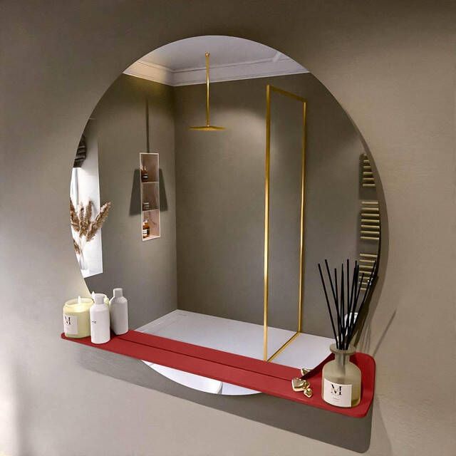 Mondiaz SPOT Badkamerspiegel rond 110cm spiegelplanchet kleur Fire SPOTPLNCHT110FIR