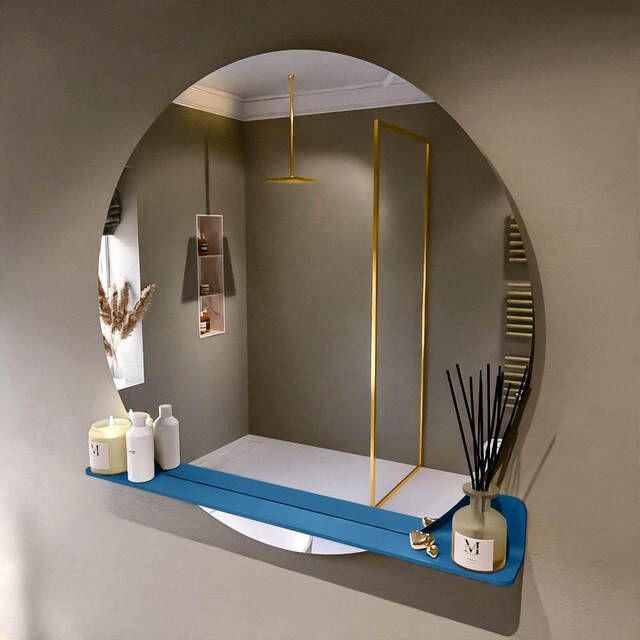Mondiaz SPOT Badkamerspiegel rond 110cm spiegelplanchet kleur Jeans SPOTPLNCHT110JEA