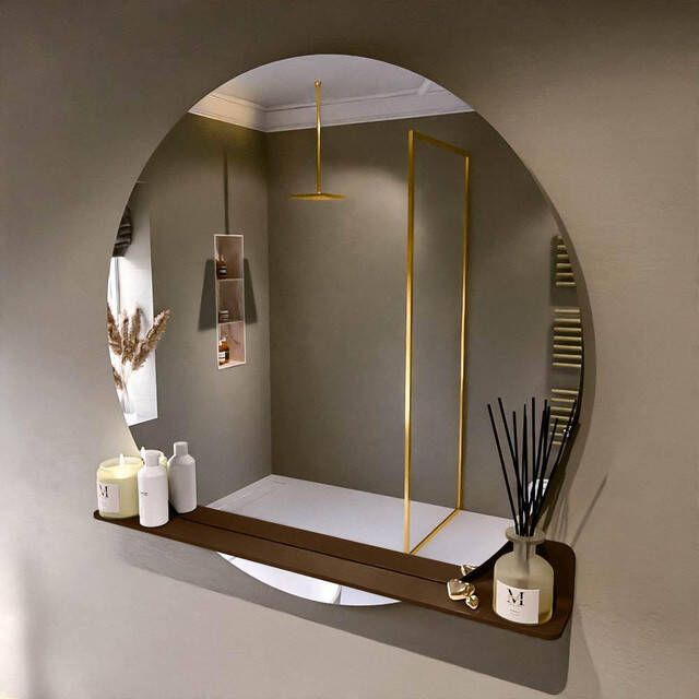 Mondiaz SPOT Badkamerspiegel rond 110cm spiegelplanchet kleur Rust SPOTPLNCHT110RUS
