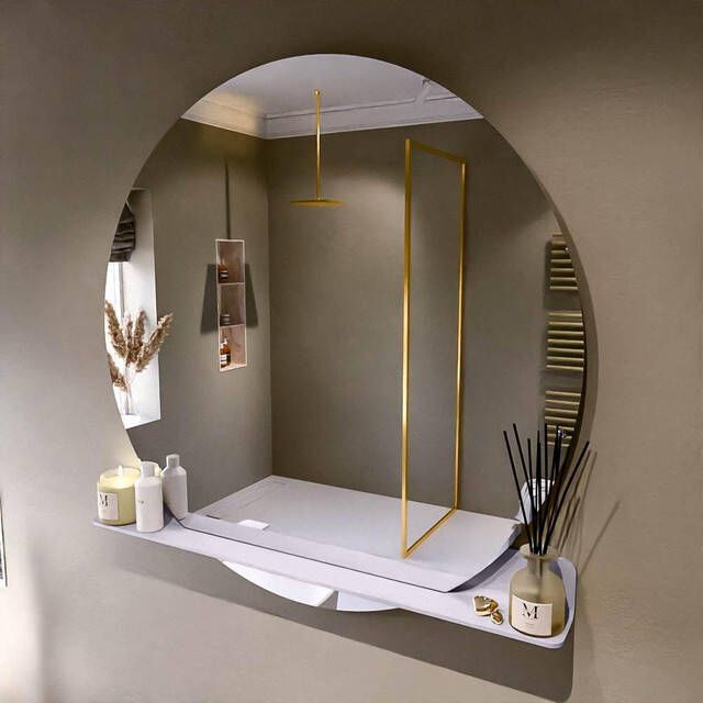 Mondiaz SPOT Badkamerspiegel rond 120cm spiegelplanchet kleur Cale SPOTPLNCHT120CAL