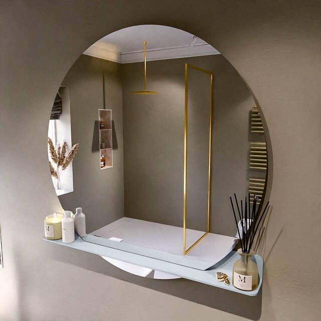 Mondiaz SPOT Badkamerspiegel rond 120cm spiegelplanchet kleur Clay SPOTPLNCHT120CLA