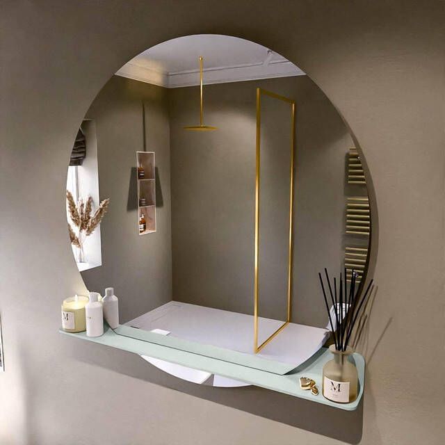 Mondiaz SPOT Badkamerspiegel rond 120cm spiegelplanchet kleur Greey SPOTPLNCHT120GRE
