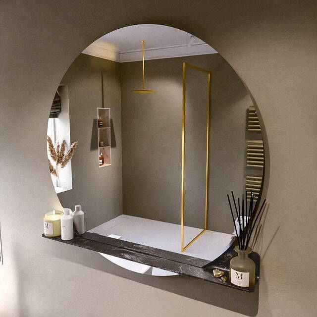 Mondiaz SPOT Badkamerspiegel rond 120cm spiegelplanchet kleur Lava SPOTPLNCHT120LAV