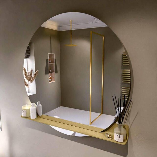 Mondiaz SPOT Badkamerspiegel rond 120cm spiegelplanchet kleur Oro SPOTPLNCHT120ORO