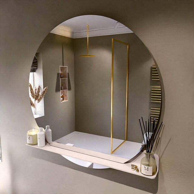 Mondiaz SPOT Badkamerspiegel rond 120cm spiegelplanchet kleur Rosee SPOTPLNCHT120ROS