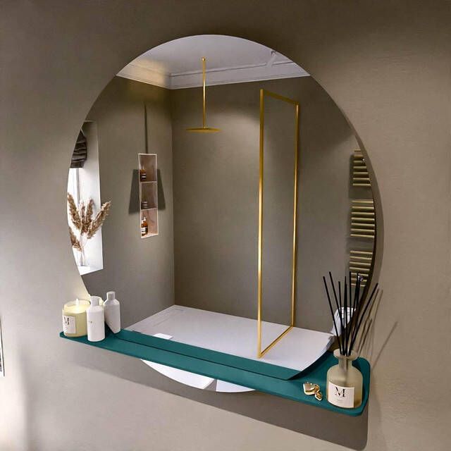 Mondiaz SPOT Badkamerspiegel rond 120cm spiegelplanchet kleur Smag SPOTPLNCHT120SMA