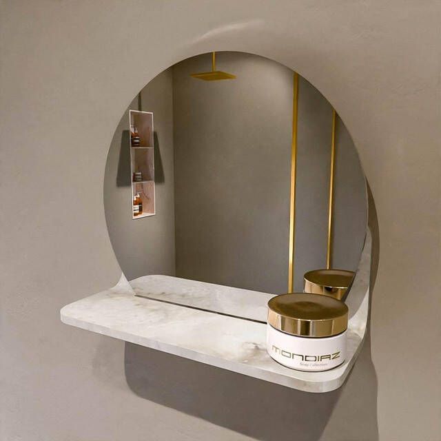 Mondiaz SPOT Badkamerspiegel rond 30cm spiegelplanchet kleur Frappe SPOTPLNCHT30FRA