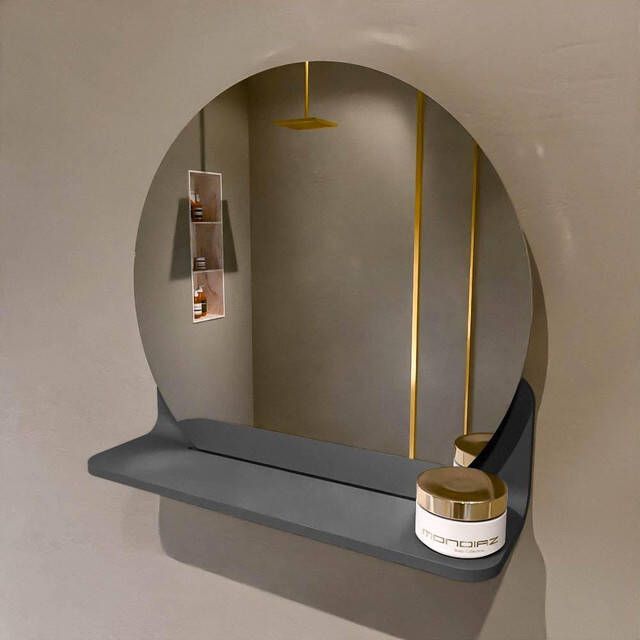 Mondiaz SPOT Badkamerspiegel rond 40cm spiegelplanchet kleur Dark Grey SPOTPLNCHT40DGR