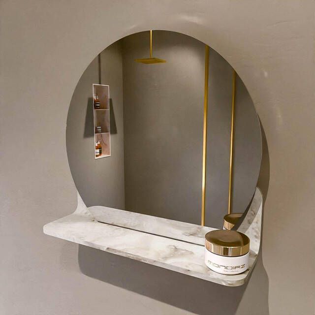 Mondiaz SPOT Badkamerspiegel rond 40cm spiegelplanchet kleur Frappe SPOTPLNCHT40FRA