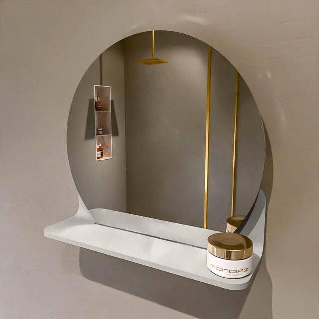 Mondiaz SPOT Badkamerspiegel rond 40cm spiegelplanchet kleur Linen SPOTPLNCHT40LIN