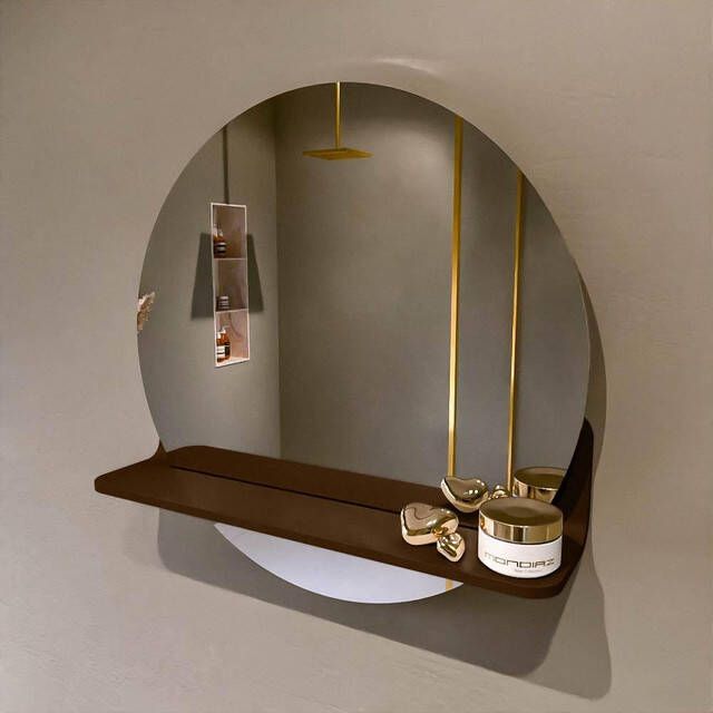 Mondiaz SPOT Badkamerspiegel rond 50cm spiegelplanchet kleur Rust SPOTPLNCHT50RUS