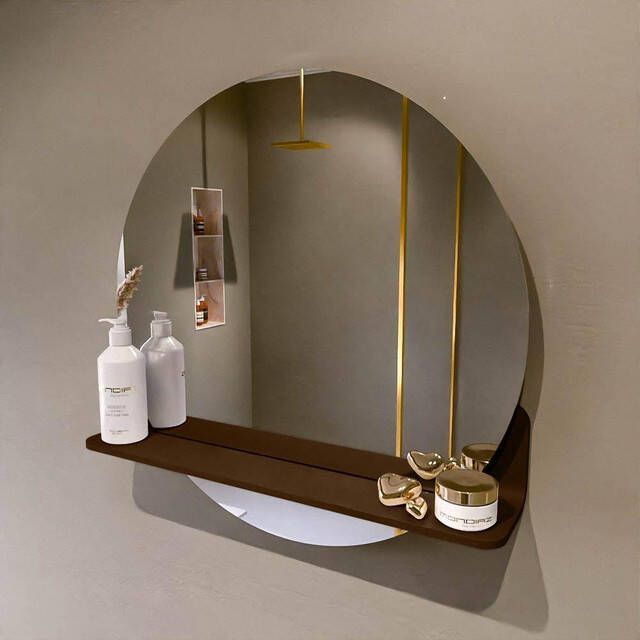 Mondiaz SPOT Badkamerspiegel rond 60cm spiegelplanchet kleur Rust SPOTPLNCHT60RUS