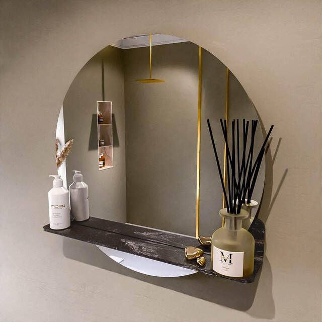 Mondiaz SPOT Badkamerspiegel rond 70cm spiegelplanchet kleur Lava SPOTPLNCHT70LAV