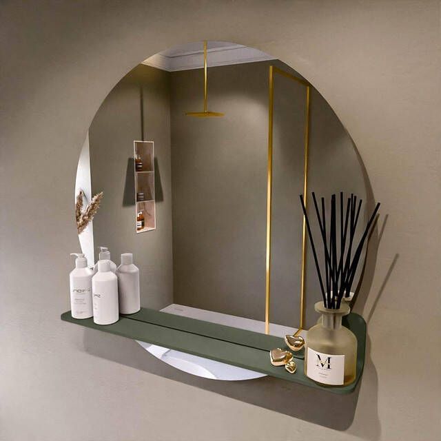 Mondiaz SPOT Badkamerspiegel rond 80cm spiegelplanchet kleur Army SPOTPLNCHT80ARM