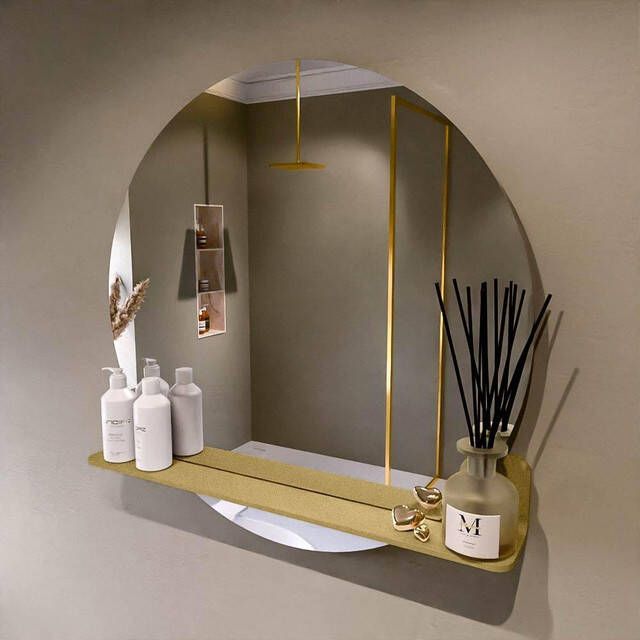 Mondiaz SPOT Badkamerspiegel rond 80cm spiegelplanchet kleur Oro SPOTPLNCHT80ORO