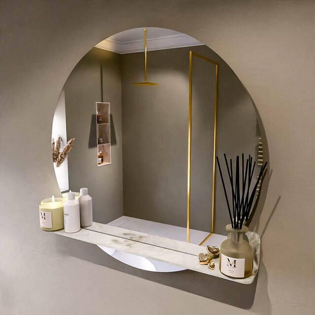 Mondiaz SPOT Badkamerspiegel rond 90cm spiegelplanchet kleur Frappe SPOTPLNCHT90FRA
