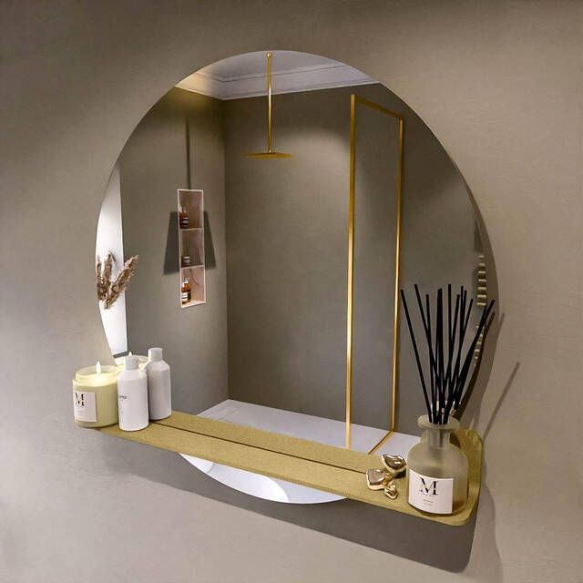 Mondiaz SPOT Badkamerspiegel rond 90cm spiegelplanchet kleur Oro SPOTPLNCHT90ORO