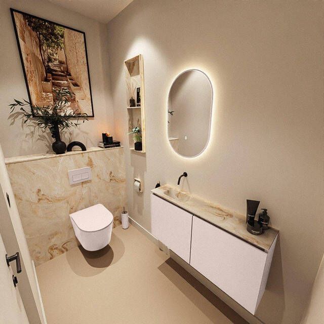 Mondiaz TURE-DLUX 100cm toiletmeubel Rosee. EDEN wastafel Frappe positie links. Zonder kraangat. TUREDX100ROSL0FRA