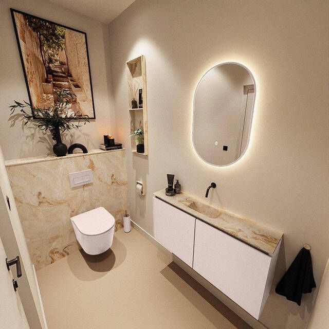 Mondiaz TURE-DLUX 100cm toiletmeubel Rosee. EDEN wastafel Frappe positie midden. Zonder kraangat. TUREDX100ROSM0FRA