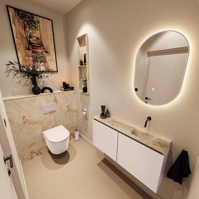 Mondiaz TURE-DLUX 100cm toiletmeubel Rosee. EDEN wastafel Frappe positie rechts. Zonder kraangat. TUREDX100ROSR0FRA