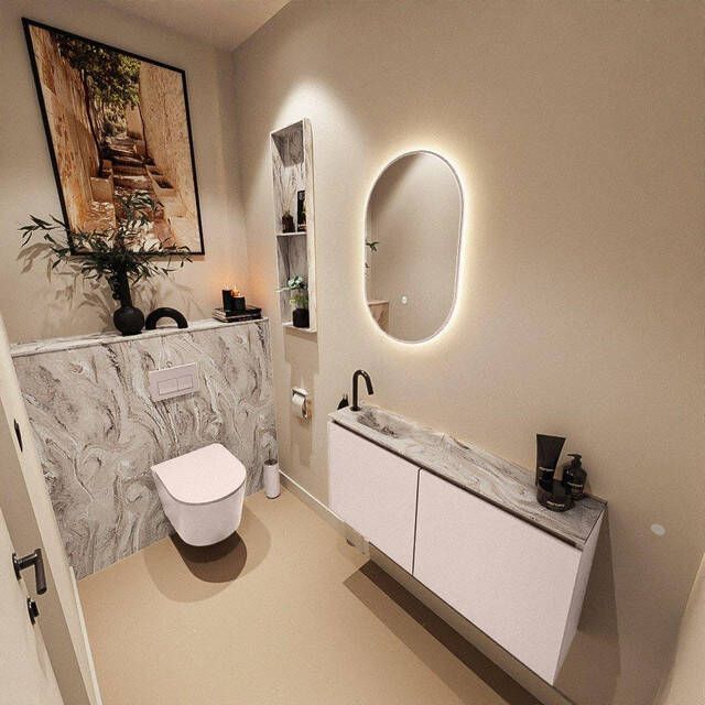 Mondiaz TURE-DLUX 100cm toiletmeubel Rosee. EDEN wastafel Glace positie links. Met 1 kraangat. TUREDX100ROSL1GLA