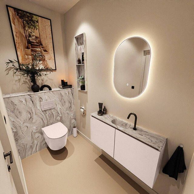 Mondiaz TURE-DLUX 100cm toiletmeubel Rosee. EDEN wastafel Glace positie midden. Met 1 kraangat. TUREDX100ROSM1GLA