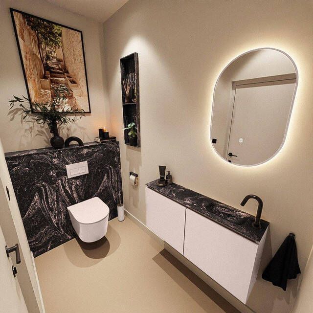 Mondiaz TURE-DLUX 100cm toiletmeubel Rosee. EDEN wastafel Lava positie rechts. Met 1 kraangat. TUREDX100ROSR1LAV