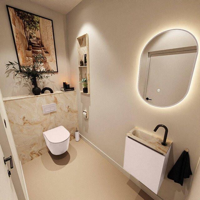 Mondiaz TURE-DLUX 40cm toiletmeubel Rosee. EDEN wastafel Frappe positie links. Met 1 kraangat. TUREDX40ROSL1FRA