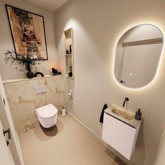 Mondiaz TURE-DLUX 40cm toiletmeubel Rosee. EDEN wastafel Frappe positie midden. Zonder kraangat. TUREDX40ROSM0FRA
