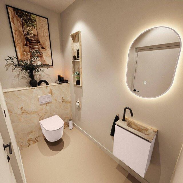 Mondiaz TURE-DLUX 40cm toiletmeubel Rosee. EDEN wastafel Frappe positie rechts. Met 1 kraangat. TUREDX40ROSR1FRA