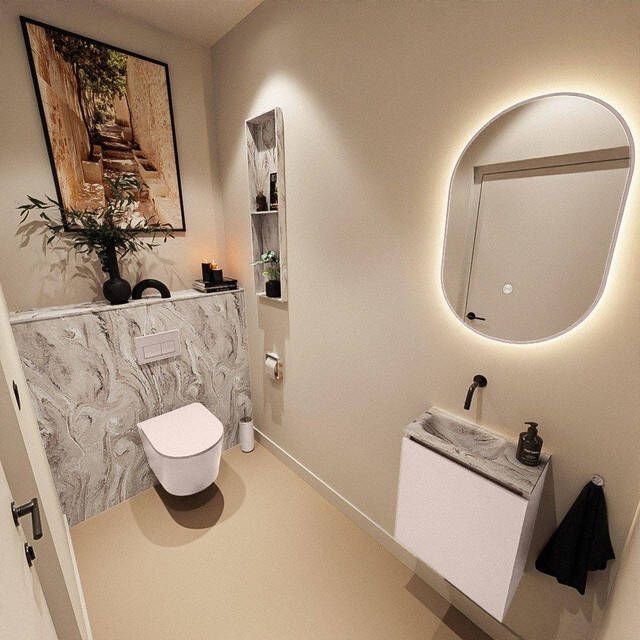 Mondiaz TURE-DLUX 40cm toiletmeubel Rosee. EDEN wastafel Glace positie links. Zonder kraangat. TUREDX40ROSL0GLA