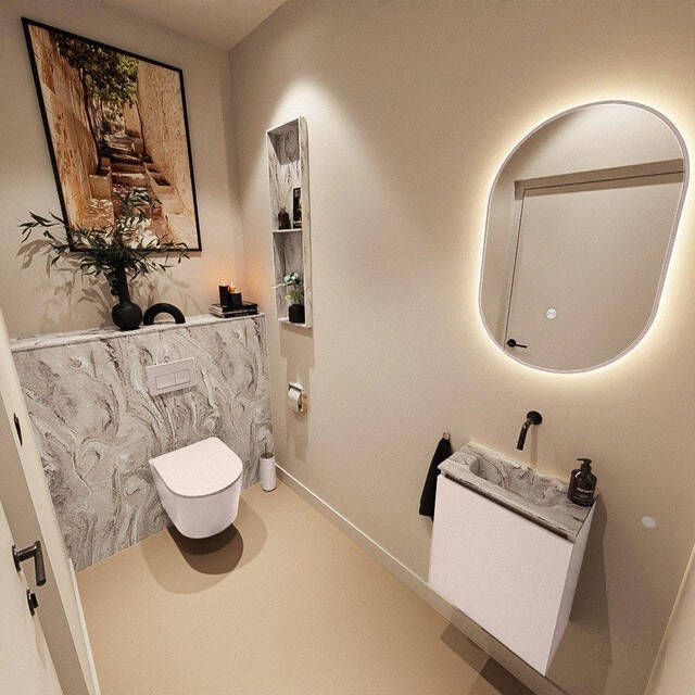 Mondiaz TURE-DLUX 40cm toiletmeubel Rosee. EDEN wastafel Glace positie midden. Zonder kraangat. TUREDX40ROSM0GLA
