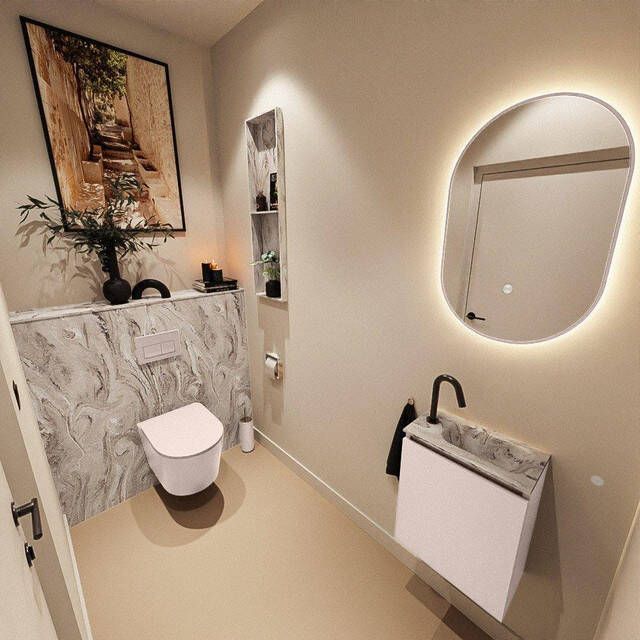 Mondiaz TURE-DLUX 40cm toiletmeubel Rosee. EDEN wastafel Glace positie rechts. Met 1 kraangat. TUREDX40ROSR1GLA