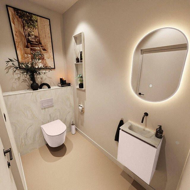 Mondiaz TURE-DLUX 40cm toiletmeubel Rosee. EDEN wastafel Ostra positie midden. Zonder kraangat. TUREDX40ROSM0OST