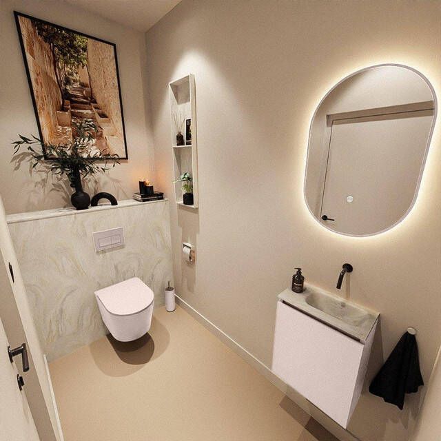 Mondiaz TURE-DLUX 40cm toiletmeubel Rosee. EDEN wastafel Ostra positie rechts. Zonder kraangat. TUREDX40ROSR0OST