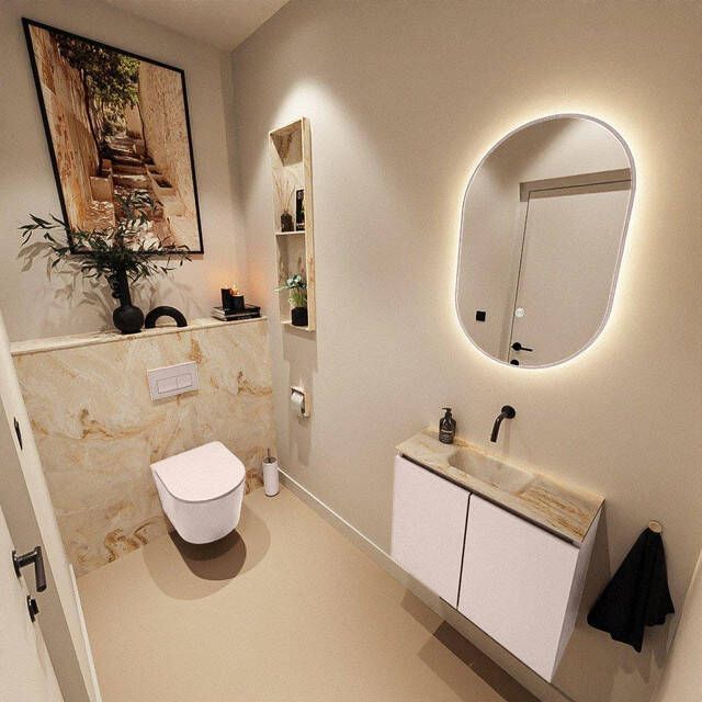 Mondiaz TURE-DLUX 60cm toiletmeubel Rosee. EDEN wastafel Frappe positie midden. Zonder kraangat. TUREDX60ROSM0FRA