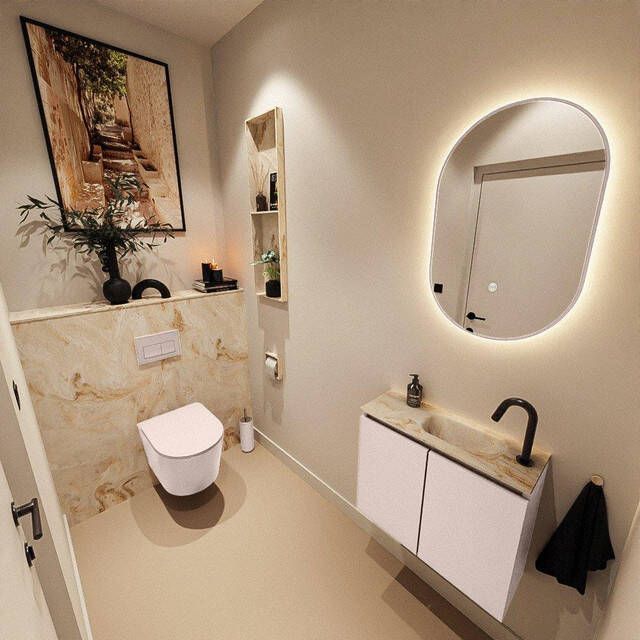 Mondiaz TURE-DLUX 60cm toiletmeubel Rosee. EDEN wastafel Frappe positie rechts. Met 1 kraangat. TUREDX60ROSR1FRA